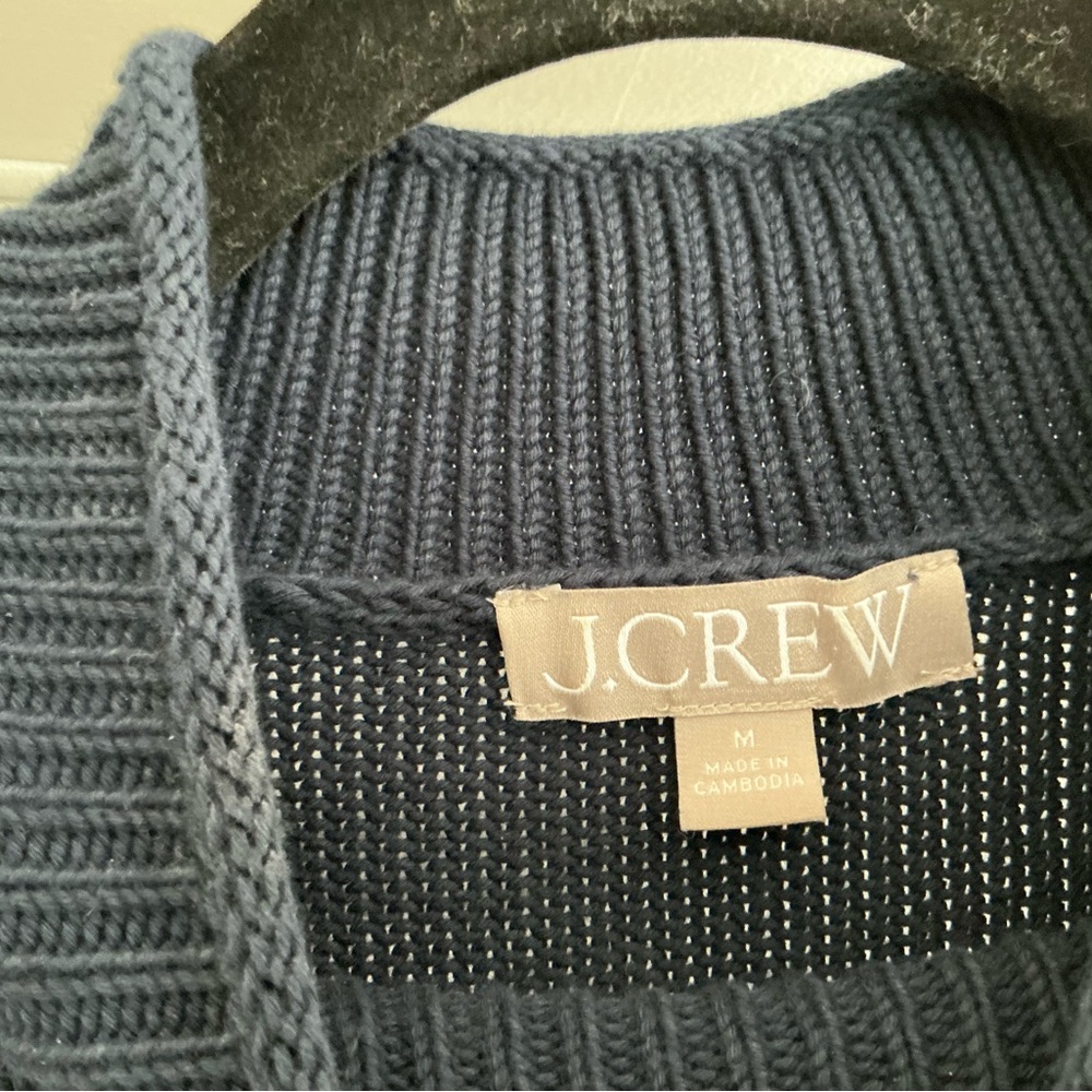 J. Crew women size M New Heritage Rollneck sweater navy stripe 100% cotton - Picture 4 of 7